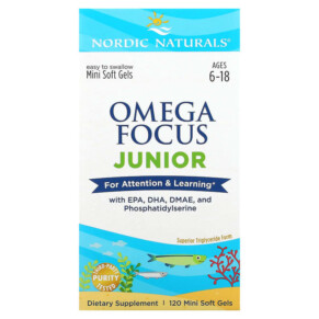 Nordic Naturals Omega Focus Junior Ages 6-18 120 Mini Soft Gels 768990027857