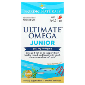 Nordic Naturals Ultimate Omega Junior Ages 6-12 Strawberry 340 mg 90 Mini Soft Gels 768990017988