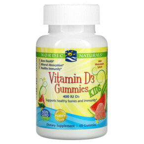 Nordic Naturals Vitamin D3 Gummies Kids Wild Watermelon Splash 400 IU 60 Gummies 768990311437