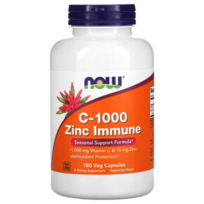 NOW Foods C-1000 Zinc Immune 180 Veg Capsules 733739006950