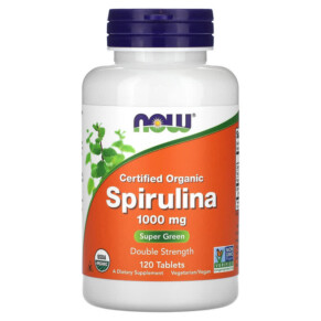 NOW Foods Certified Organic Spirulina Double Strength 1.000 mg 120 Tablets 733739027153