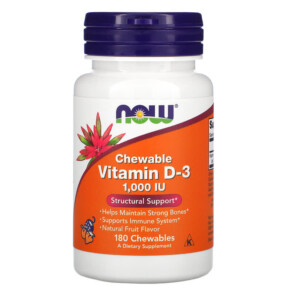 NOW Foods Chewable Vitamin D-3 Natural Fruit Flavor 1.000 IU 180 Chewables 733739003577