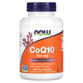 NOW Foods CoQ10 With Hawthorn Berry 100 mg 180 Veg Capsules 733739032133