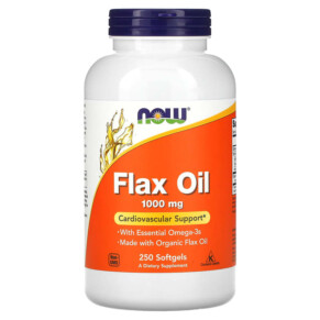 NOW Foods Flax Oil with Essential Omega-3's 1.000 mg 250 Softgels 733739017727