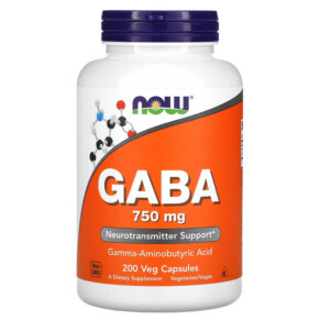 NOW Foods GABA 750 mg 200 Veg Capsules 733739001290