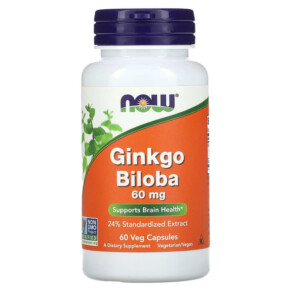 NOW Foods Ginkgo Biloba 60 mg 60 Veg Capsules 733739046864