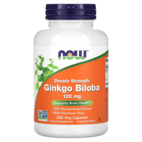 NOW Foods Ginkgo Biloba Double Strength 120 mg 200 Veg Capsules 733739046819