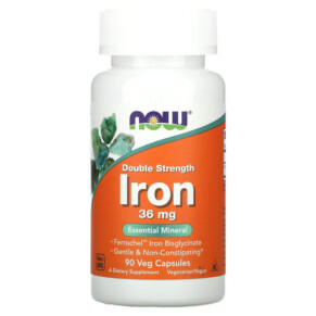 NOW Foods Iron Double Strength 36 mg 90 Veg Capsules 733739014443