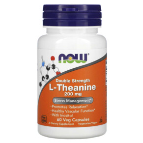 NOW Foods L-Theanine Double Strength 200 mg 60 Veg Capsules 733739001474