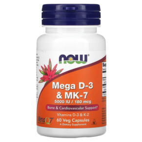 NOW Foods Mega D-3 & MK-7 180 mcg (5.000 IU) 60 Veg Capsules 733739003843