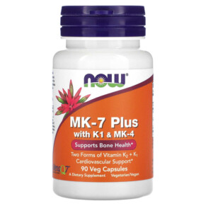 NOW Foods MK-7 Plus with K1 & MK-4 90 Veg Capsules 733739009975
