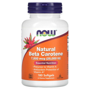 NOW Foods Natural Beta Carotene 7.500 mcg (25.000 IU) 180 Softgels 733739003225
