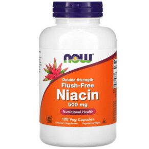 NOW Foods Niacin Flush-Free Double Strength 500 mg 180 Veg Capsules 733739005007