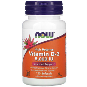 NOW Foods Vitamin D-3 5.000 IU 120 Softgels 733739003720