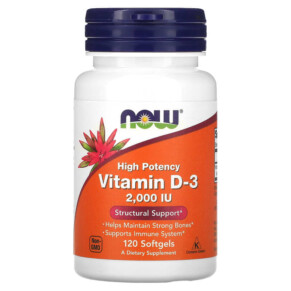 NOW Foods Vitamin D-3 High Potency  2.000 IU 120 Softgels 733739003676