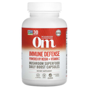 Om Mushrooms Immune Defense Powered by Reishi + Vitamin C 90 Vegetable Capsules 856210008172