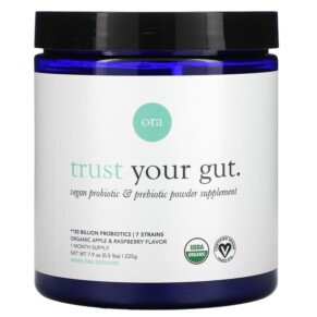 Ora Trust Your Gut Vegan Probiotic & Prebiotic Powder Supplement Organic Apple & Raspberry 7.9 oz (225 g) 856720007672