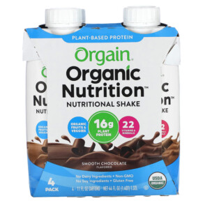 Orgain Organic Nutrition Nutritional Shake Smooth Chocolate 4 Pack 11 fl oz (330 ml) Each 851770003322