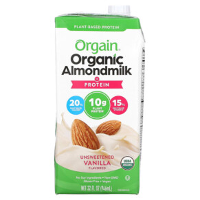 Orgain Plant-Based Organic Almondmilk + Protein Unsweetened Vanilla 32 fl oz (946 ml) 851770003643