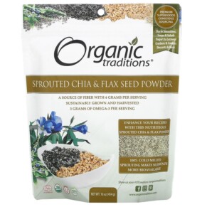 Organic Traditions Sprouted Chia & Flax Seed Powder 16 oz (454 g) 627733005432