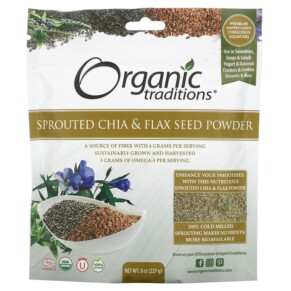 Organic Traditions Sprouted Chia & Flax Seed Powder 8 oz (227 g) 627733005883