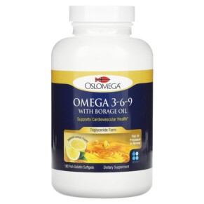 Oslomega Norwegian Omega 3-6-9 with Borage Oil Natural Lemon Flavor 180 Softgels 898220013937