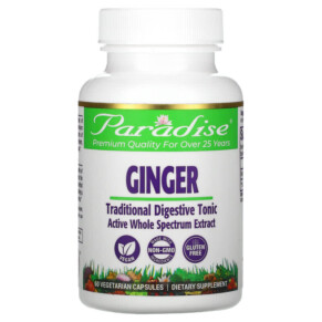 Paradise Herbs Ginger 60 Vegetarian Capsules 601944777241