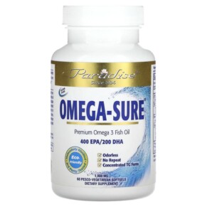 Paradise Herbs Omega Sure Premium Omega-3 Fish Oil 1.000 mg 60 Pesco Vegetarian Softgels 601944777968