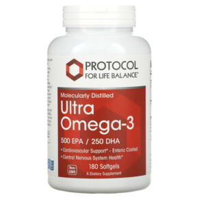 Protocol for Life Balance Molecularly Distilled Ultra Omega-3 500 EPA / 250 DHA 180 Softgels 707359116627