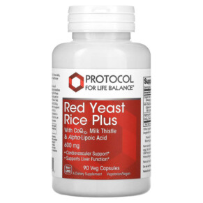 Protocol for Life Balance Red Yeast Rice Plus with CoQ10 Milk Thistle & Alpha-Lipoic Acid 600 mg 90 Veg Capsules 707359133211