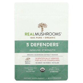 Real Mushrooms Organic 5 Defenders Immune Strength 1.59 oz (45 g) 627843438700