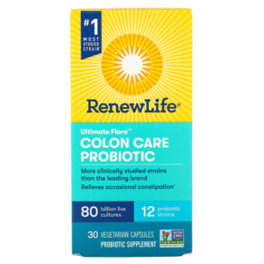 Renew Life Ultimate Flora Colon Care Probiotic 80 Billion Live Cultures 30 Vegetarian Capsules 631257121226