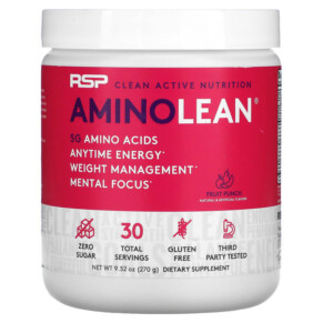 RSP Nutrition AminoLean 5 g Amino Acids + Anytime Energy Fruit Punch 9.52 oz (270 g) 854446006016
