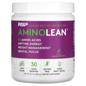 RSP Nutrition AminoLean 5 g Amino Acids + Anytime Energy Grape 10.7 oz (303 g) 850019469233