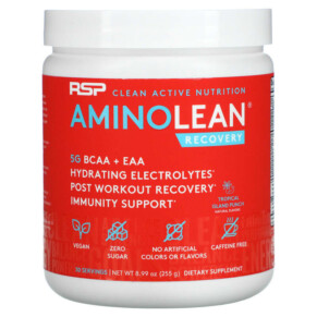RSP Nutrition AminoLean Recovery Tropical Island Punch Caffeine Free 8.99 oz (255 g) 850019469547