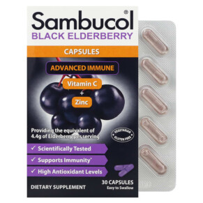 Sambucol Black Elderberry Capsules Advanced Immune + Vitamin C + Zinc 30 Capsules 896116001624