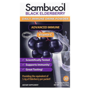 Sambucol Black Elderberry Daily Immune Drink Powder Natural Berry 30 Packets 0.1 oz (3 g) Each 896116001433