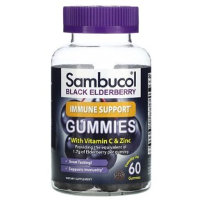Sambucol Black Elderberry Immune Support Gummies with Vitamin C & Zinc Natural Berry 60 Gummies 896116001310