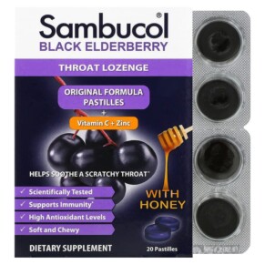 Sambucol Black Elderberry Throat Lozenge with Honey 20 Pastilles 896116001204