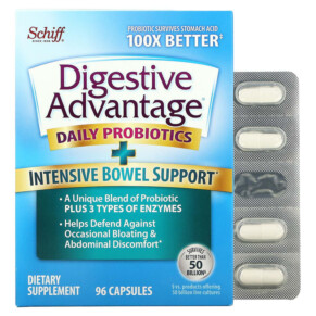 Schiff Digestive Advantage Daily Probiotics + Intensive Bowel Support 96 Capsules 815066001171