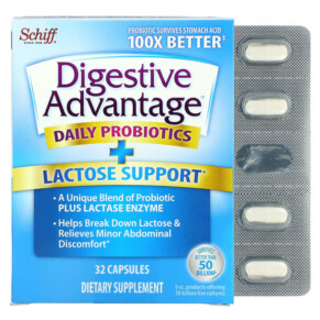 Schiff Digestive Advantage Daily Probiotics + Lactose Support 32 Capsules 815066001010