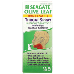 Seagate Olive Leaf Throat Spray Raspberry Spearmint 1 fl oz (30 ml) 019277000408