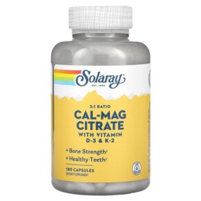 Solaray Cal-Mag Citrate 2:1 Ratio 180 Capsules 076280648843