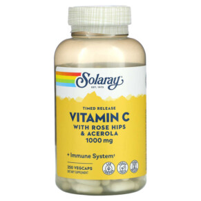 Solaray Timed Release Vitamin C with Rose Hips & Acerola 1.000 mg 250 VegCaps 076280044515