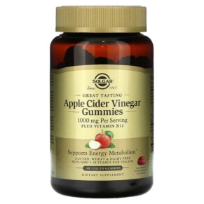 Solgar Apple Cider Vinegar Gummies Raspberry Pomegranate 500 mg 100 Liquid Gummies 033984007123