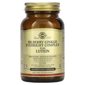 Solgar Bilberry Ginkgo Eyebright Complex Plus Lutein 60 Vegetable Capsules 033984003163