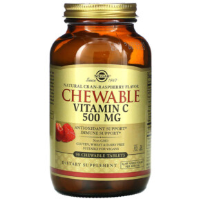 Solgar Chewable Vitamin C Natural Cran-Raspberry 500 mg 90 Chewable Tablets 033984004085