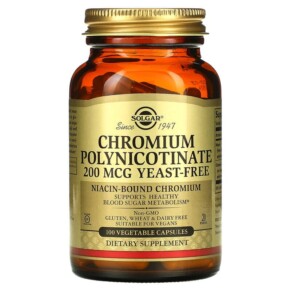 Solgar Chromium Polynicotinate 200 mcg 100 Vegetable Capsules 033984008762