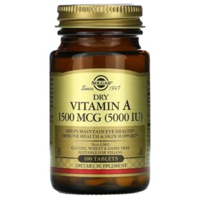 Solgar Dry Vitamin A 1.500 mcg (5.000 IU) 100 Tablets 033984028203