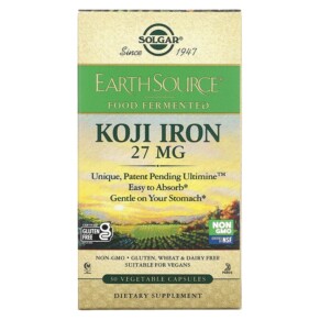 Solgar EarthSource Food Fermented Koji Iron 27 mg 30 Vegetable Capsules 033984005341